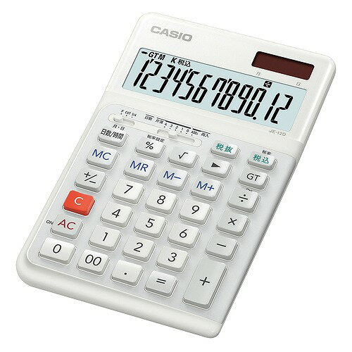 CASIO(カシオ) 人間工学電卓ジャストタイプ 白 JE-12D-WE-N(48882) Ergonomic calculator type