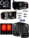送料無料 特注日本光軸 ダッジ ラム 02y- インナー ブラック LED イカリング プロジェクター ヘッドライト & リア スモーク テールランプ