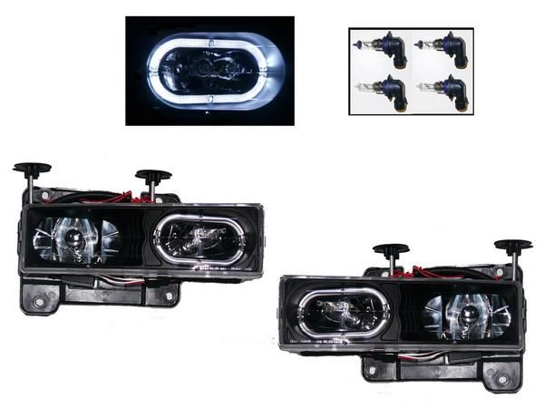送料無料 シボレー タホ サバーバン 92-99 ヘッドライト インナーブラック LED イカリング プロジェクター ヘッドランプ 左右 C2500 C3500 C1500