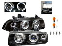送料無料 BMW 3シリーズ 328 E36 セダン用 4ドア用 インナーブラック LED イカリング プロジェクター フロント ヘッドライト 黒 左右セット