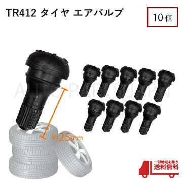 定形外 送料込 TR412 エアバルブ 10個 ゴムバルブ バルブコア付き キャップ付き チューブレス ストレート ホイール タイヤ 車 バイク 自転車