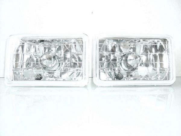 角目 4灯 クリスタル ヘッドライト ガラスレンズ 左右SET 裏側ゴムカバー付 フロント ヘッドランプ ラ..