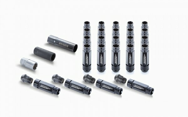 エセックスCRS シーアールエス (M12×P1.25) 2ピースシェルナット ロング/ローレット アダプターポーチ付 4穴用(16本入り) ブラック