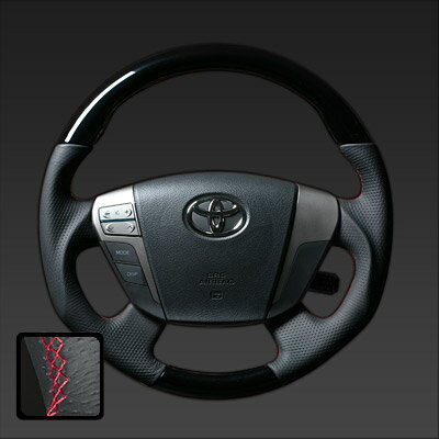 レアルアルファード 20系 2008/5〜2015/1 ステアリング ピアノブラック レッドユーロステッチ