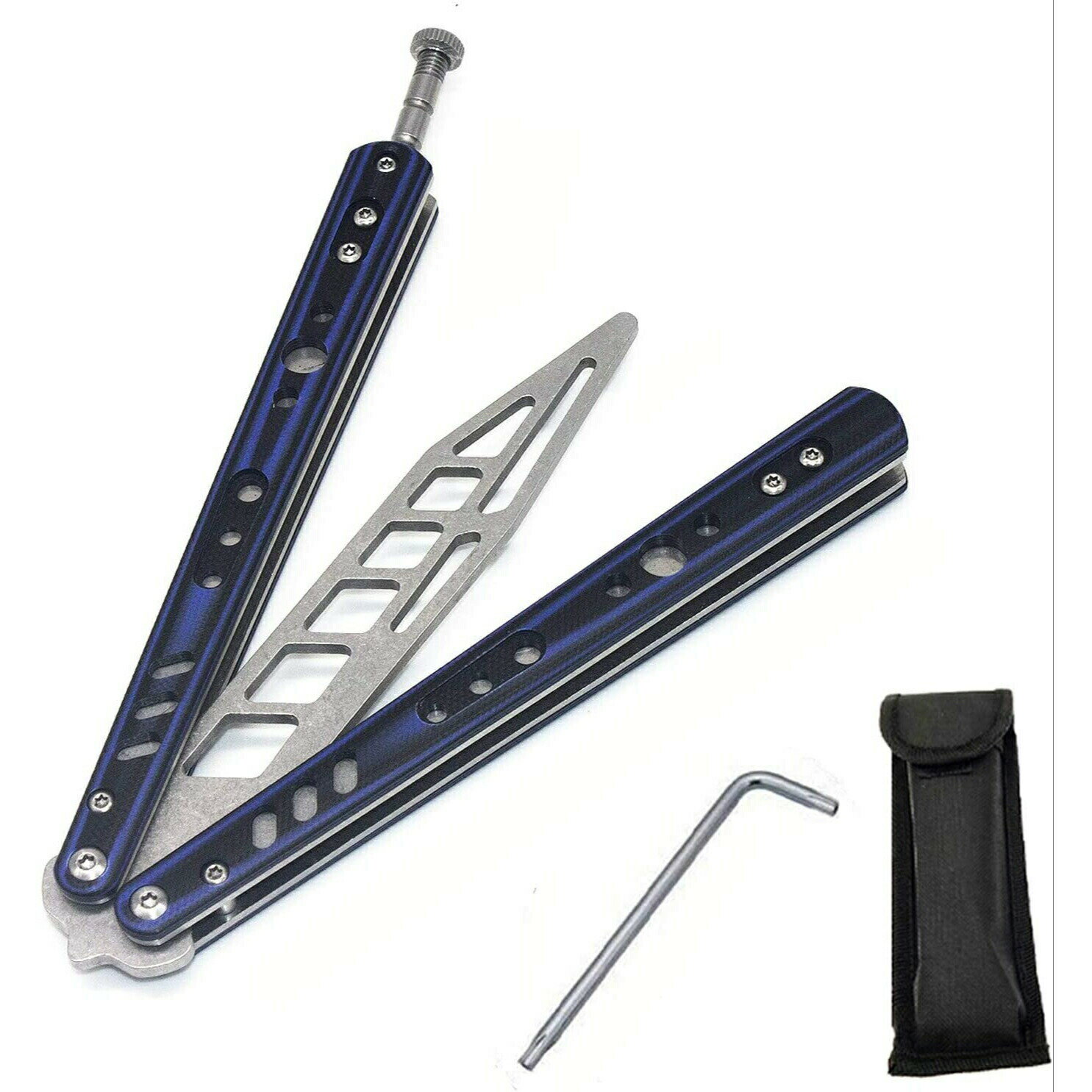 【ブラックフライデー 11/24限定 ポイント5倍】バタフライナイフ 練習用 トレーニング用 刃無し 未開刃 折りたたみ式 初心者対応 G10のハンドル ブルー...