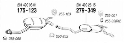 BENZ W201 190E 2.0 84-91/02 純正タイプ補修用マフラー センターマフラー