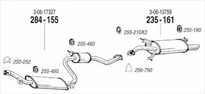 VOLVO V40 2.0 NA 00-01 純正タイプ補修用マフラー リアマフラー