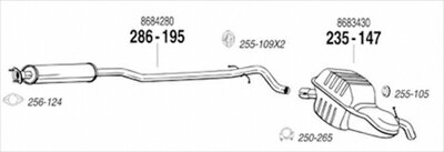 VOLVO V70 (2 ) 2.4 T 03-04/09 純正タイプ補修用マフラー リアマフラー