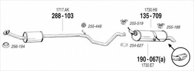 PEUGEOT 307 1.6 Hatchback 05/05-06/02 純正タイプ補修用マフラー リアマフラー
