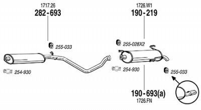 PEUGEOT 306 2.0 8V Hatchback 純正タイプ補修用マフラー リアマフラー