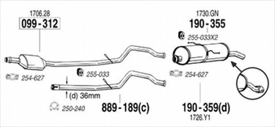PEUGEOT 206 1.4 Hatchback 98-01 純正タイプ補修用マフラー クランプ
