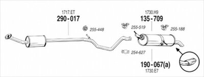 PEUGEOT 307 1.6 Hatchback 06/02-07/12 純正タイプ補修用マフラー 吊りゴム