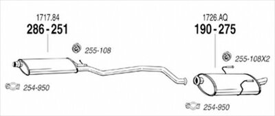 PEUGEOT 406 2.0 Sedan 95-99 純正タイプ補修用マフラー センターマフラー