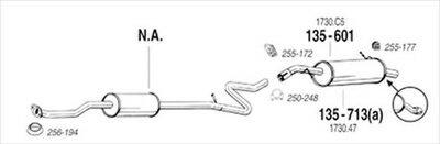 CITROEN C3 1.6 05-08 純正タイプ補修用マフラー リアマフラー