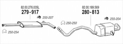 RENAULT MEGANE II 1.6 16V Hatchback/Sedan/Wagon 02-08/04 純正タイプ補修用マフラー センターマフラー