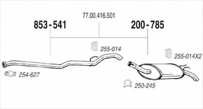 RENAULT Twingo 1.2 OHC 純正タイプ補修用マフラー リアマフラー (切断差し込みタイプ)