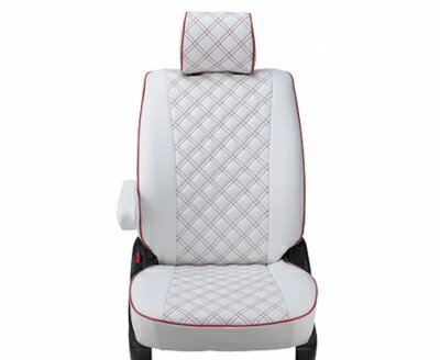 ヴィッツハイブリッド NHP130 一体式ヘッドレスト シートカバー キルティングタイプ ホワイト×レッドス..