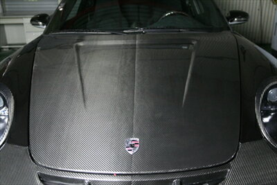 PORSCHE 997 フロントボンネット ドライカーボン セミグロス(艶なし) 取付込