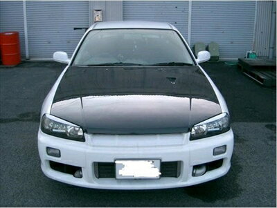 スカイライン ER34 ボンネット カーボン バフ仕上げ ウォッシャー穴加工 クリア塗装済み