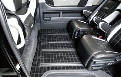 ハイエース 200系ワイド 4型後期〜 特装車専用 リアフロアーマット ロング車用 ワッフル地 ブラック