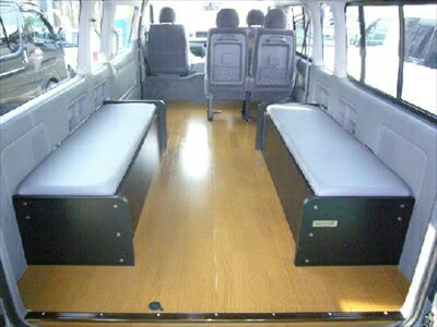 ハイエース 200系 ワイドボディ グランドキャビン (初年度登録：H24年6月以前) 6枚式ベッドキット 波道-12＆床板パネル（ブラウン）セット マットカラー：モスグリーン