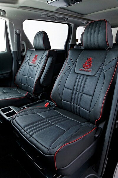 アルファード 10系 ジュールシートカバーll 7人乗り 手動シート 3列目アームレスト有 レザーカラー：アイボリー 刺繍＆パイピングカラー：ボルドー