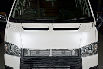 ハイエース 200系 4型 標準ボディ CROSS BLAZE レーシングボンネットフード 単色塗装済 ホワイト (058) 取付込