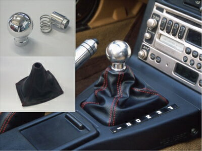 ロードスター NA8C AT用 シフトノブ ポリッシュ 本革ブーツ付 ブーツカラー：ブラック/レッドステッチ