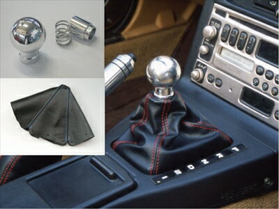 ロードスター NA8C AT用 シフトノブ ポリッシュ 本革ブーツ付 ブーツカラー：ブラックブルーステッチ