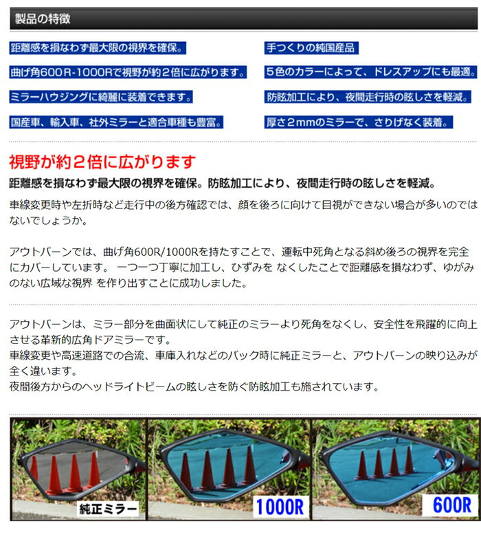 MOK14 アウトバーン 広角ドレスアップミラー 曲げ角(曲率)600R カワサキ 親水加工無料 　コンビニ受取対応 2