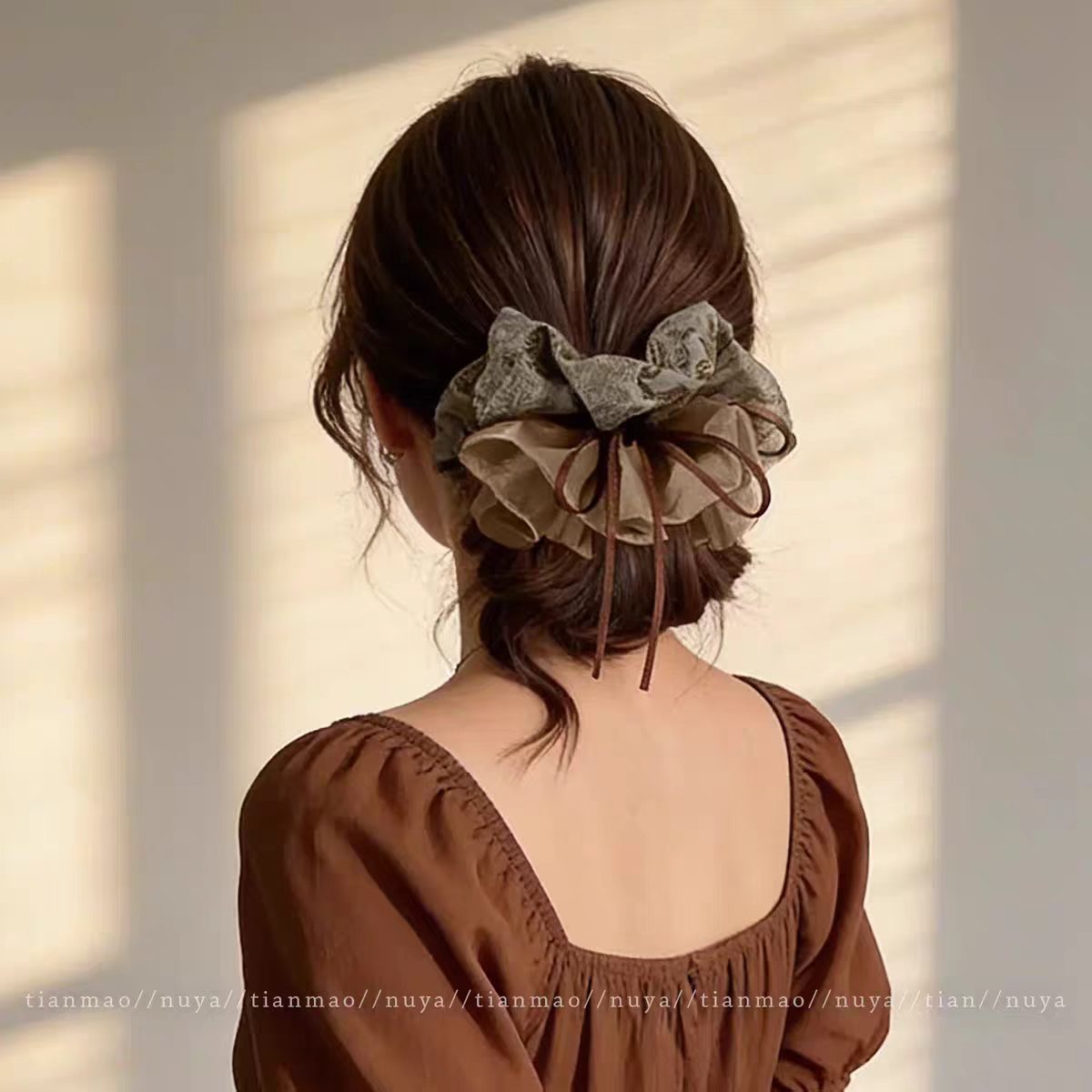 Rakuten - ペイズリー柄 ダブルレイヤーリボンシュシュ ヘアアクセサ