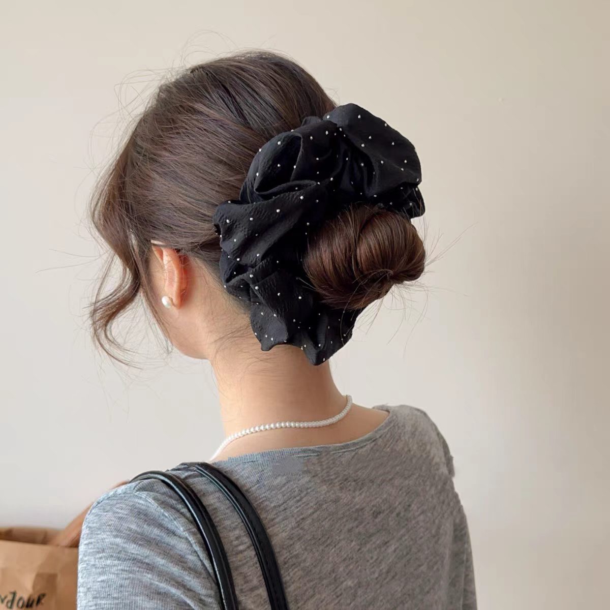 Rakuten - ブラック ラインストーンオーガンジーシュシュ ヘアアクセサリー