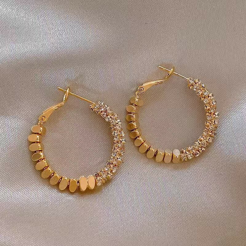 Rakuten - ビジュー × プレート フープピアス ゴールド アクセサリー 18K 18金