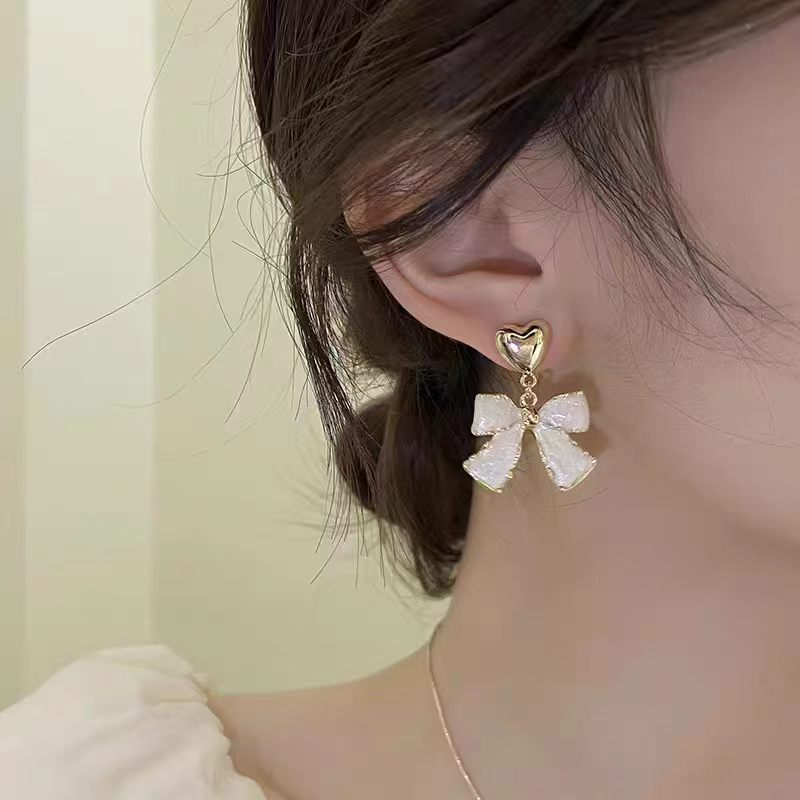 Rakuten - ゴールド ハート × リボンピアス 大人可愛い 韓国風 アクセサリー 18K 18金