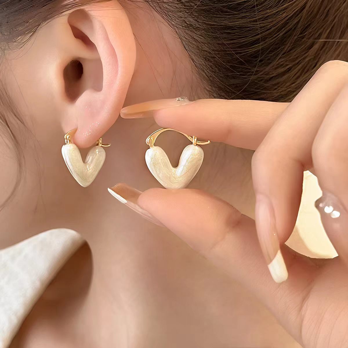Rakuten - ゴールド パール調ハートピアス アクセサリー 18K 18金