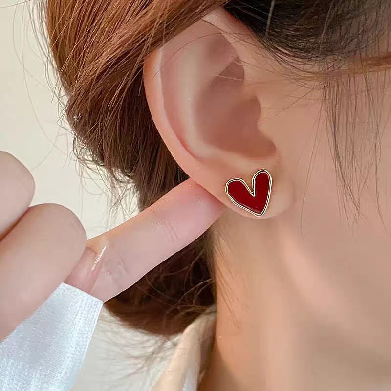 Rakuten - レッドハート エナメルピアス 大人可愛い 韓国風 アクセサリー 18K 18金