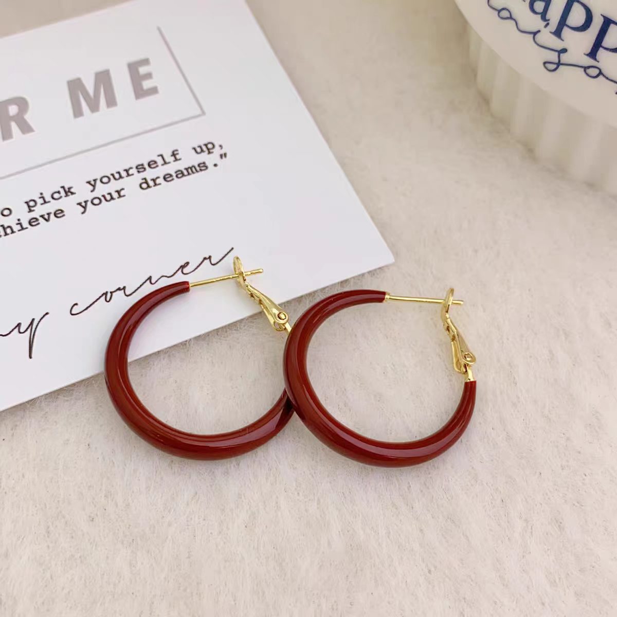 Rakuten - レッド エナメルフープピアス 大人可愛い 韓国風 アクセサリー 18K 18金