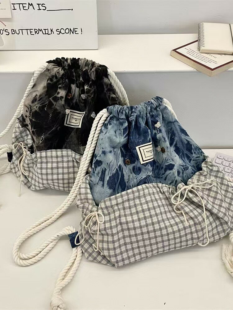Rakuten - 巾着リュックサック 2色展開 軽量 大容量 通学