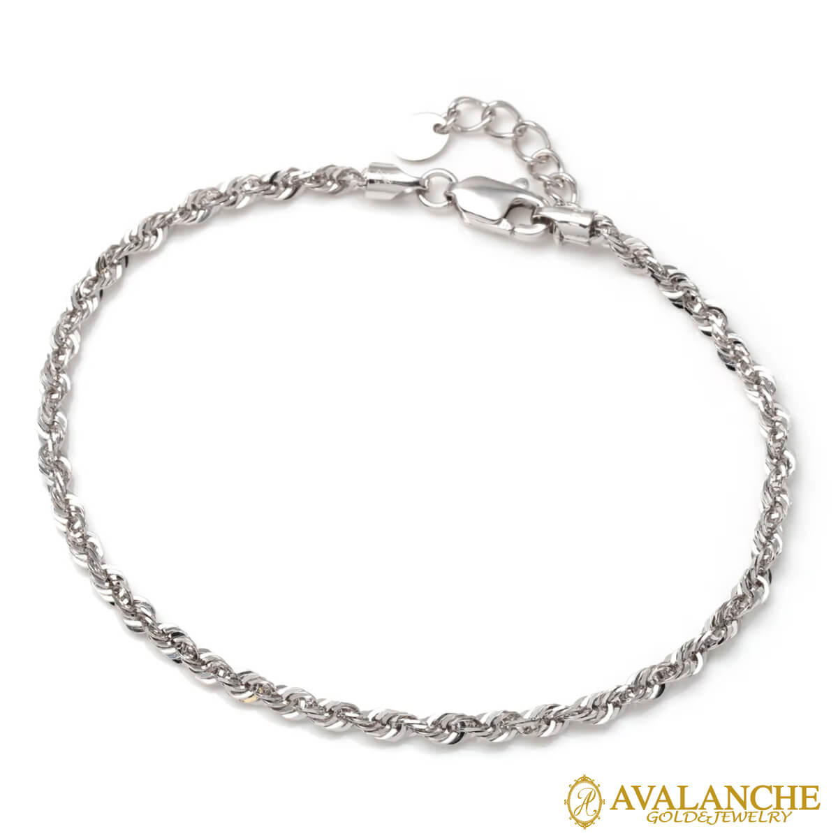 10K ホワイトゴールド ロープブレスレット 幅2.5mm 17cm-19cm UKPH000002