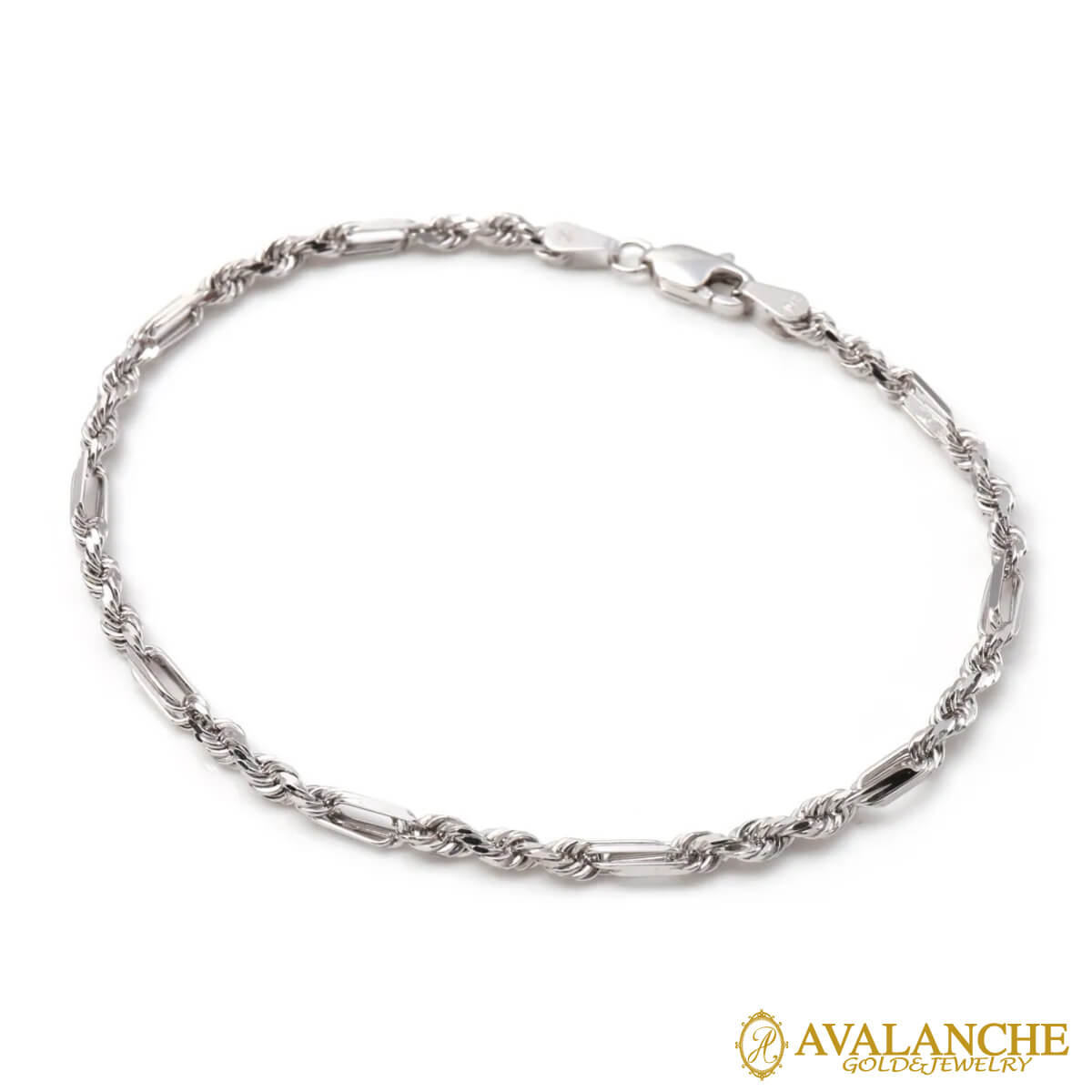 White Gold - 10K ホワイトゴールド フィガロープブレスレット 幅2.8mm 19cm HKP0088