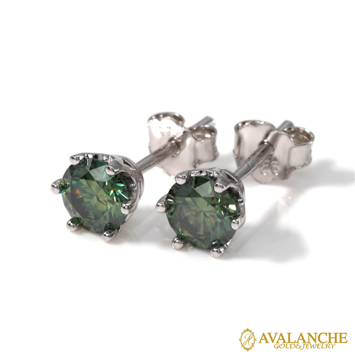乐天商城 - モアサナイト シルバー ソリティアピアス 5mm 6PRONG-0.5CT-GRN