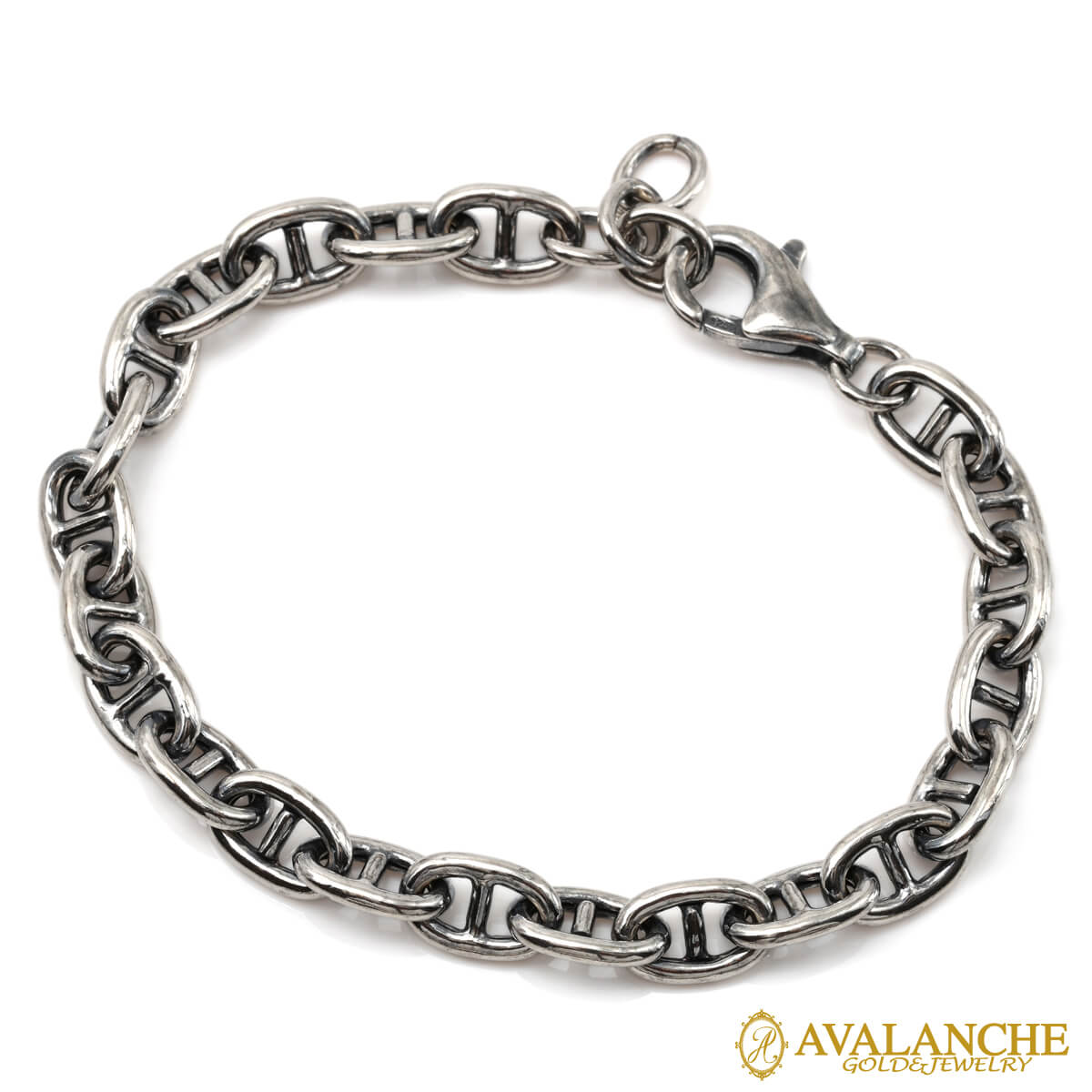 シルバー アンカーブレスレット 幅7mm 19cm-21cm いぶし加工 GIU074-LOX