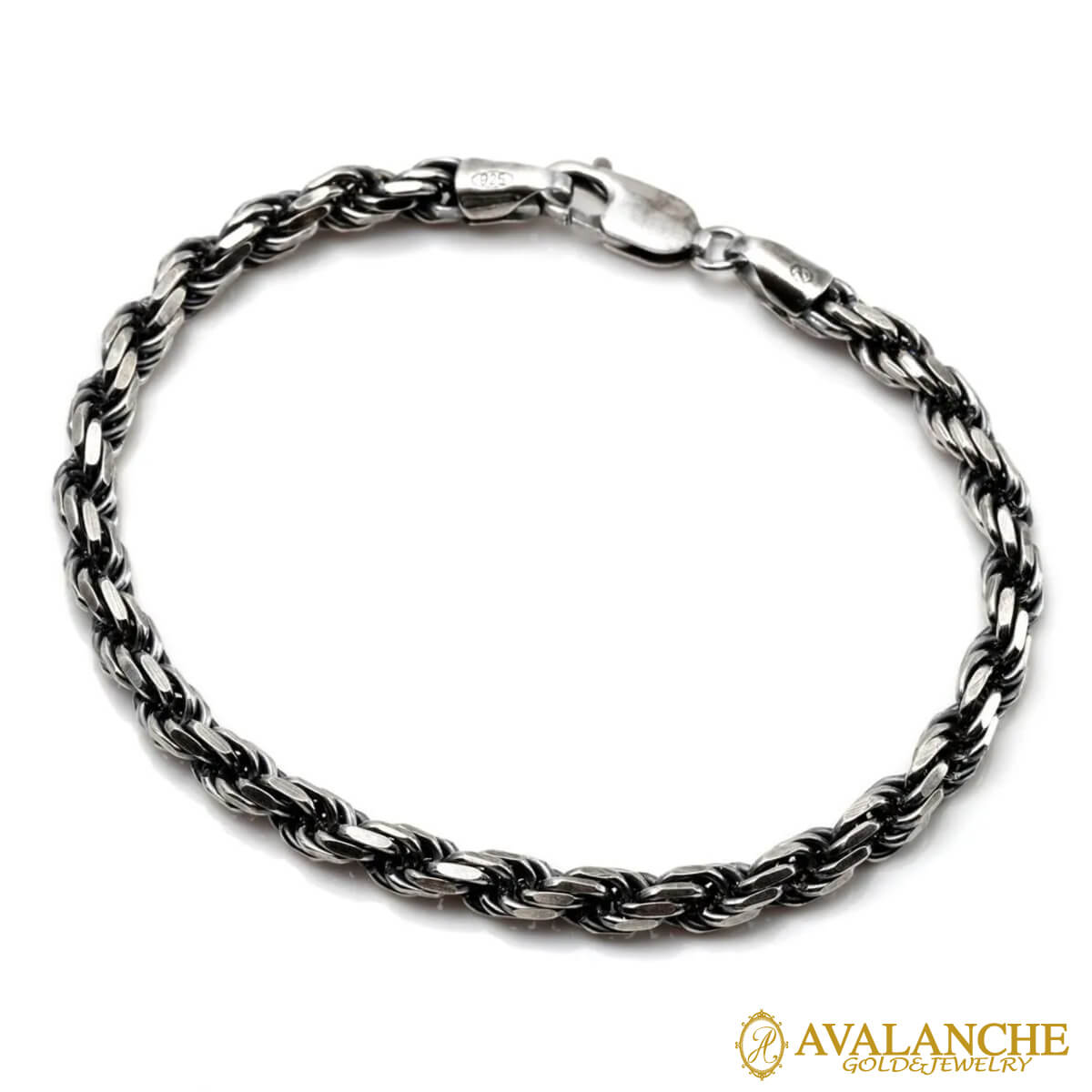 シルバー ロープブレスレット 幅4.5mm 19cm-21cm いぶし加工 100HCMD-LOX