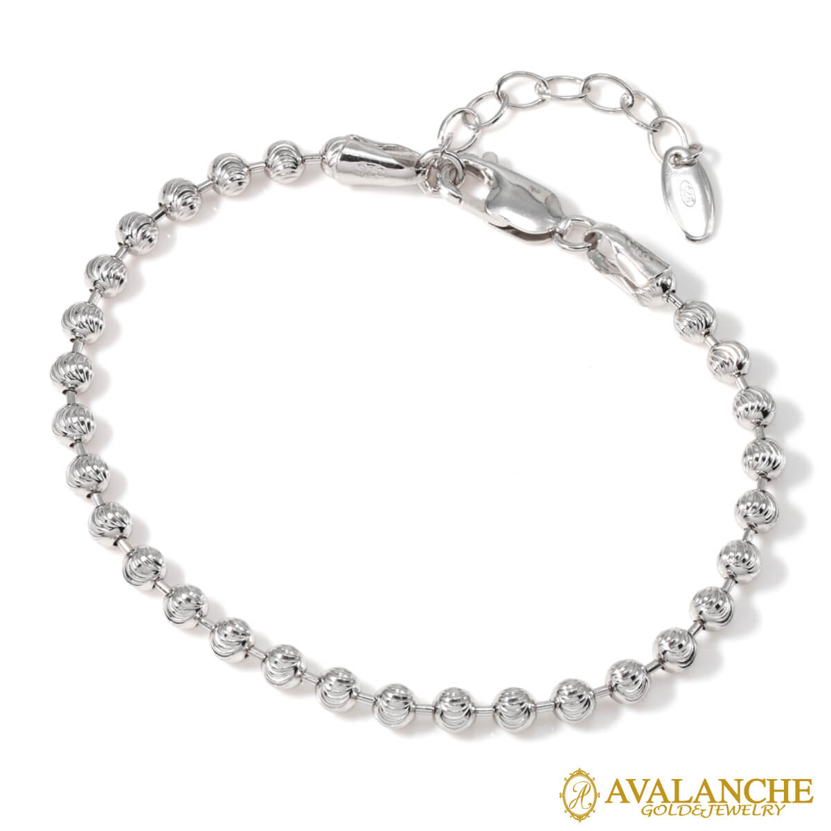 シルバー ムーンカットボールブレスレット 幅4mm 18cm-21cm 400KPLD-MOON