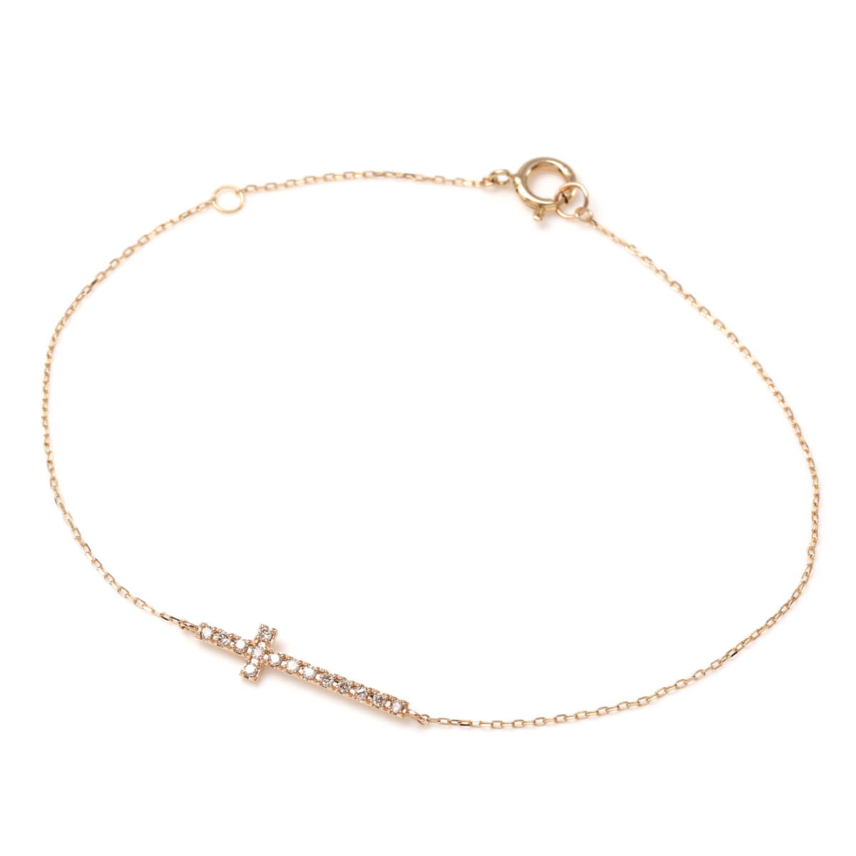 ダイヤモンド 10K イエローゴールド サイドウェイズクロス ブレスレット 17cm AMJY10002N