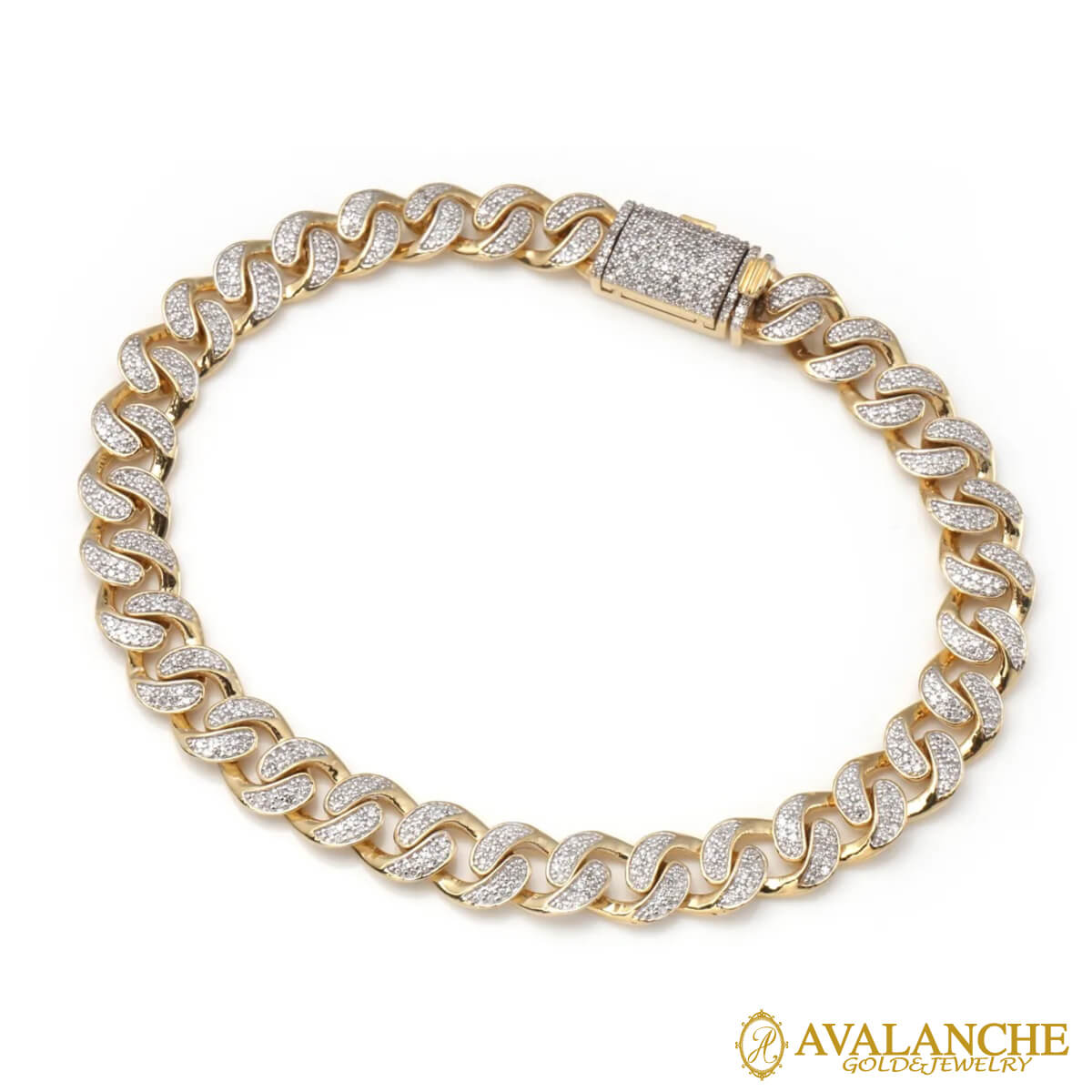 ダイヤモンド 10K イエローゴールド マイアミブレスレット 幅7.5mm 20cm 120312