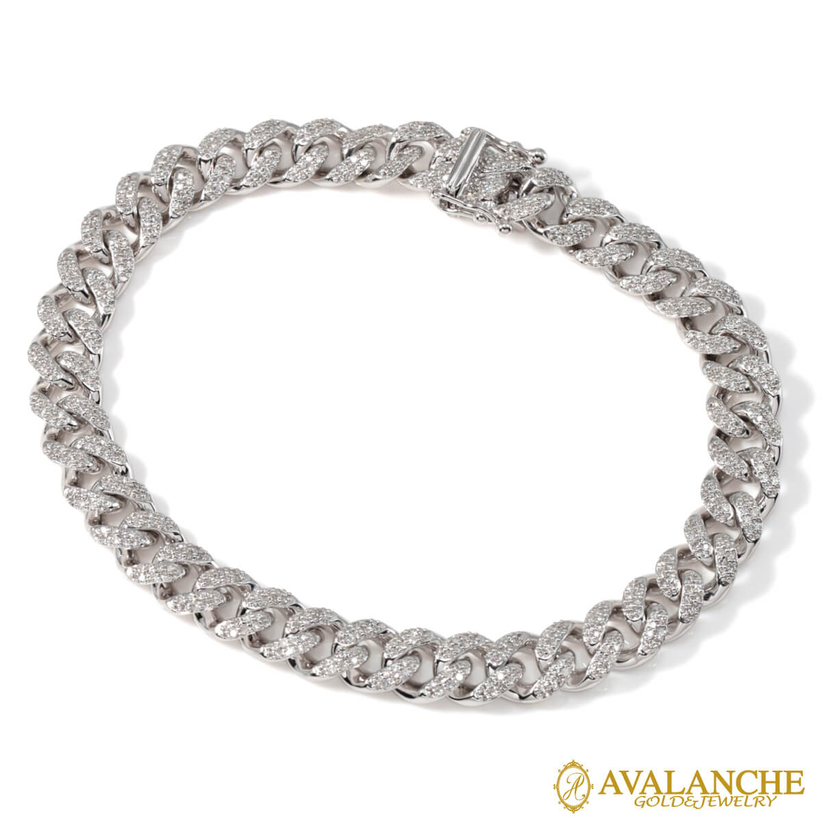 ダイヤモンド 10K ホワイトゴールド マイアミブレスレット 幅7.2mm 19cm AJL-1810189-WG