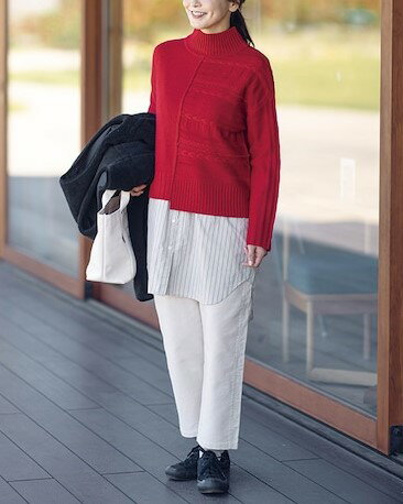 リラシク LILASIC ハイネックプルオーバー ハイネック プルオーバー ブラック ターコイズ レッド M トップス アクリル 毛 ウール レーヨン ナイロン モール糸 秋 冬 カジュアル ナチュラル