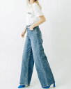 インディマーク INDIMARK ハイウエスト ワイド デニム ブリーチ M L ボトムス 綿 ポリウレタン ストレッチ素材 ウエスト裏面ゴム ストレスフリー オールシーズン 定番 カジュアル