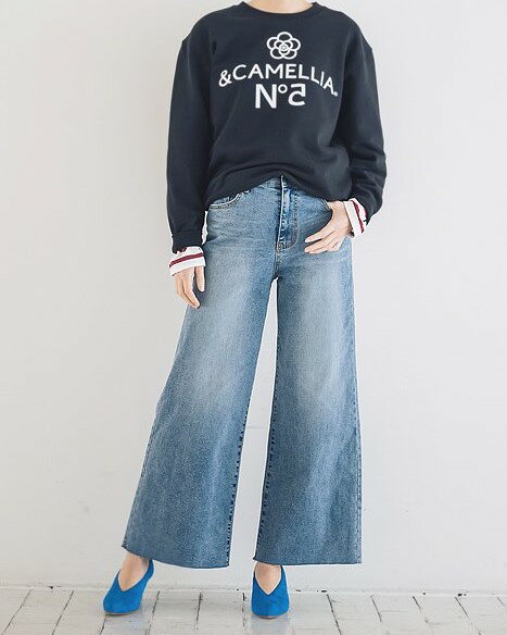 インディマーク INDIMARK ワイド カット デニム ブリーチ M L ボトムス 綿 ポリウレタン ストレッチ素材 ウエスト裏面ゴム ストレスフリー オールシーズン 定番 カジュアル